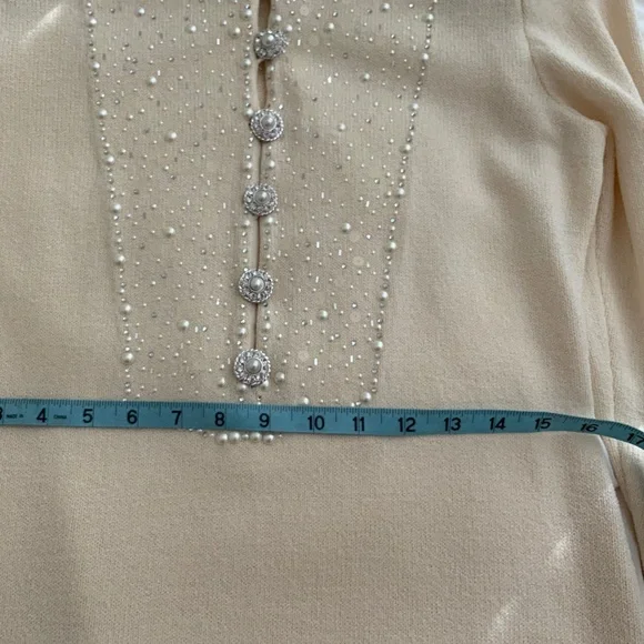 GORGEOUS Vintage St. John Collection IVORY Pearls Sequins Rhinestone Dress 6 - Picture 8 of 15